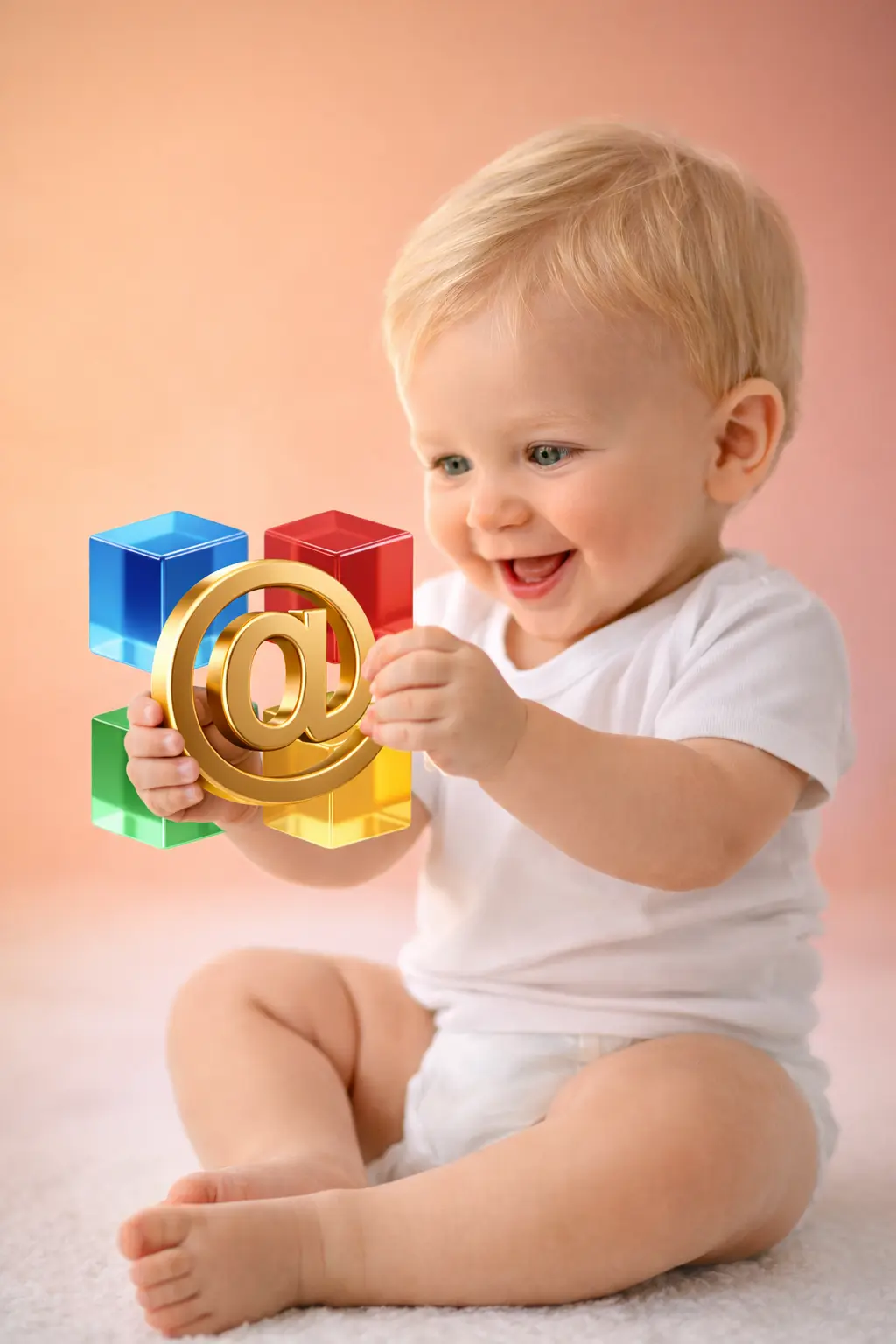 Bebé sonriendo y jugando con el logotipo de Accesibilizando